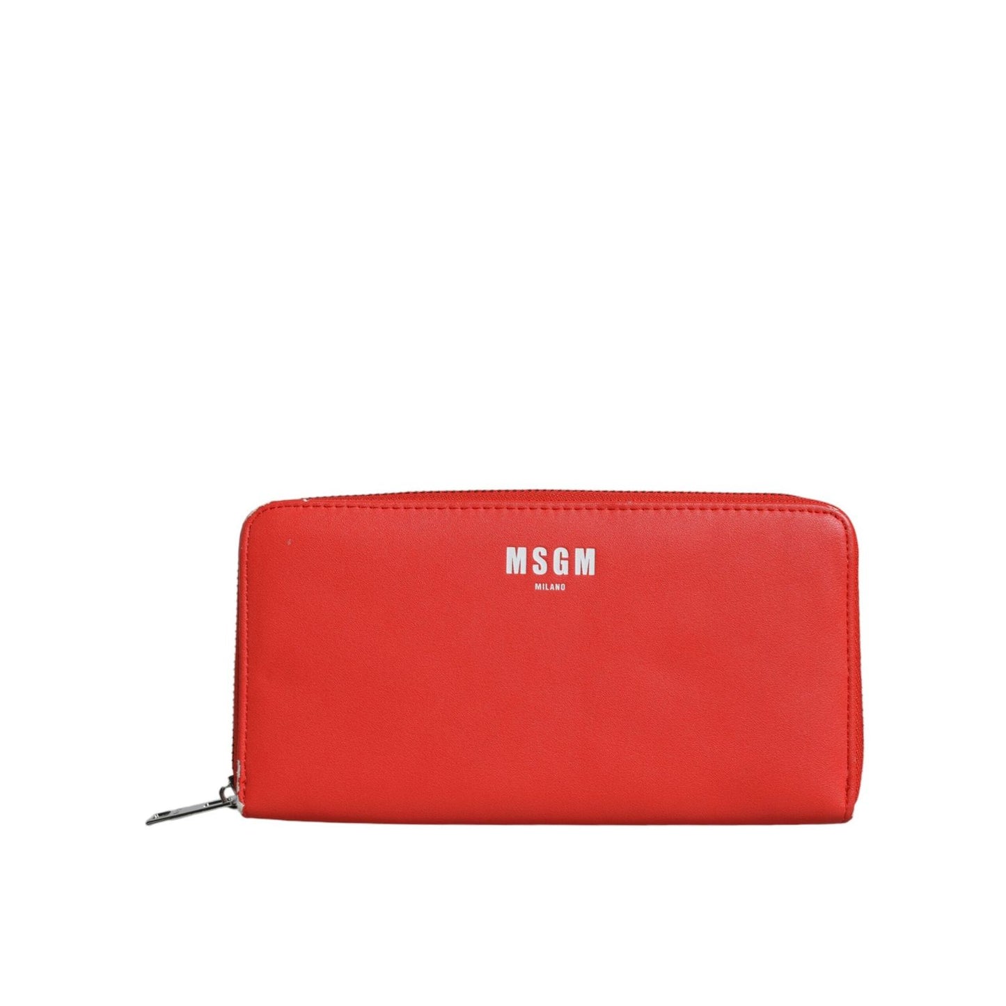 MSGM Red Leather Continental Zip Around Card Holder Bifold Clutch Wallet BAG1561