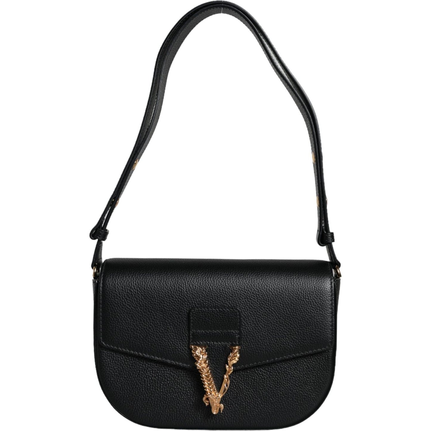 Versace Black Grainy Calf Leather Logo Crossbody Shoulder Bag Versace Black