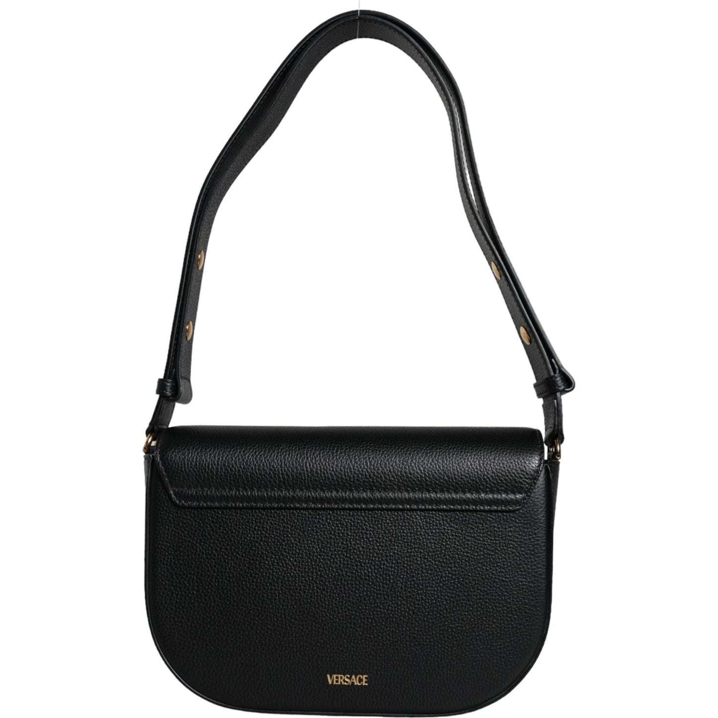 Versace Black Grainy Calf Leather Logo Crossbody Shoulder Bag Versace Black