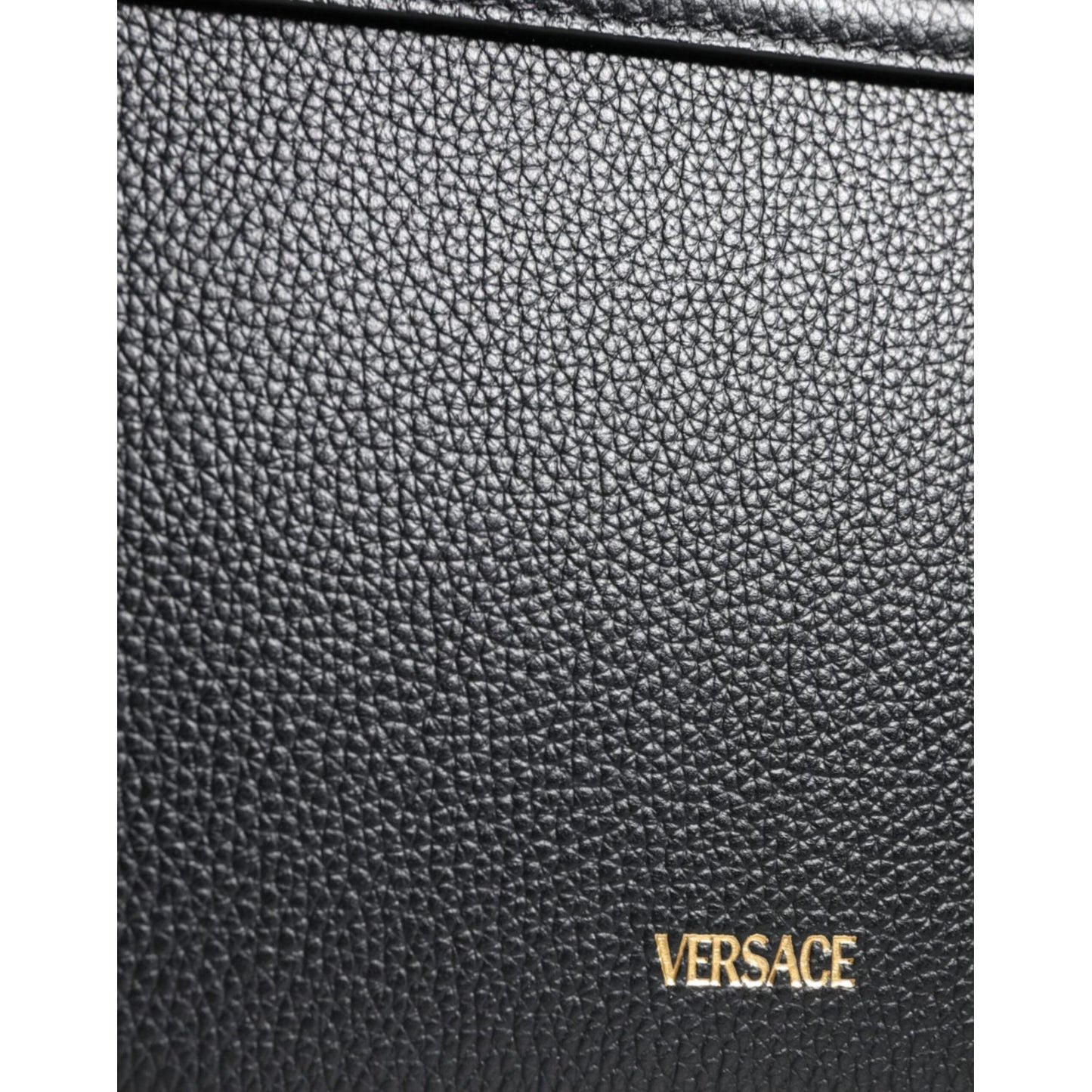 Versace Black Grainy Calf Leather Logo Crossbody Shoulder Bag Versace Dark Slate Gray