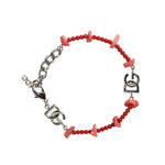 Dolce & Gabbana Silver Tone Brass Beaded Resin DG Logo Chain Bracelet SMY10383
