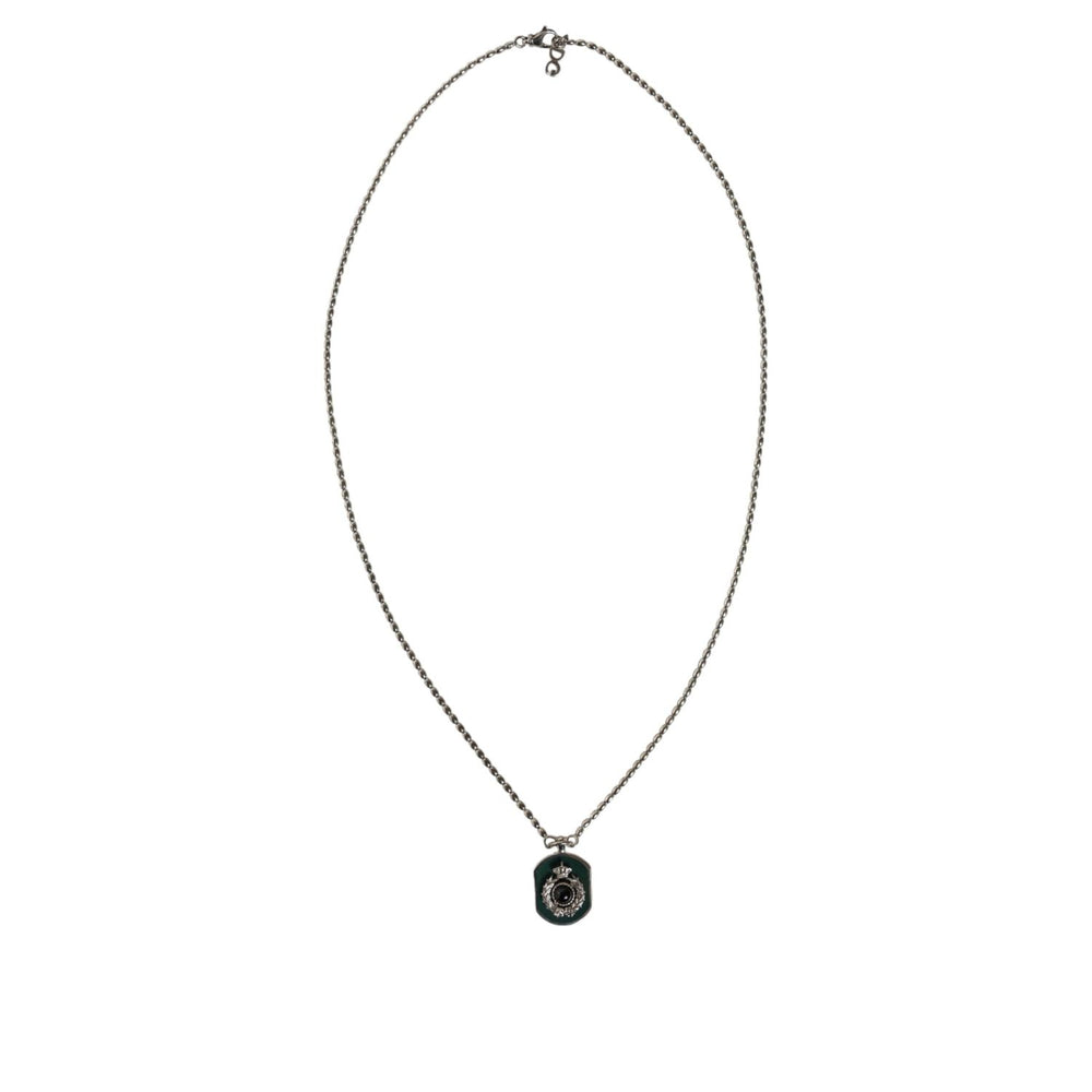 Dolce & Gabbana Sterling Silver 925 Chain Bar Gem Pendant Logo Necklace SMY10396
