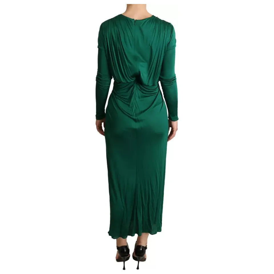 Dolce & Gabbana Dark Green Viscose Long Sleeve Midi Dress Dolce & Gabbana Dark Slate Gray