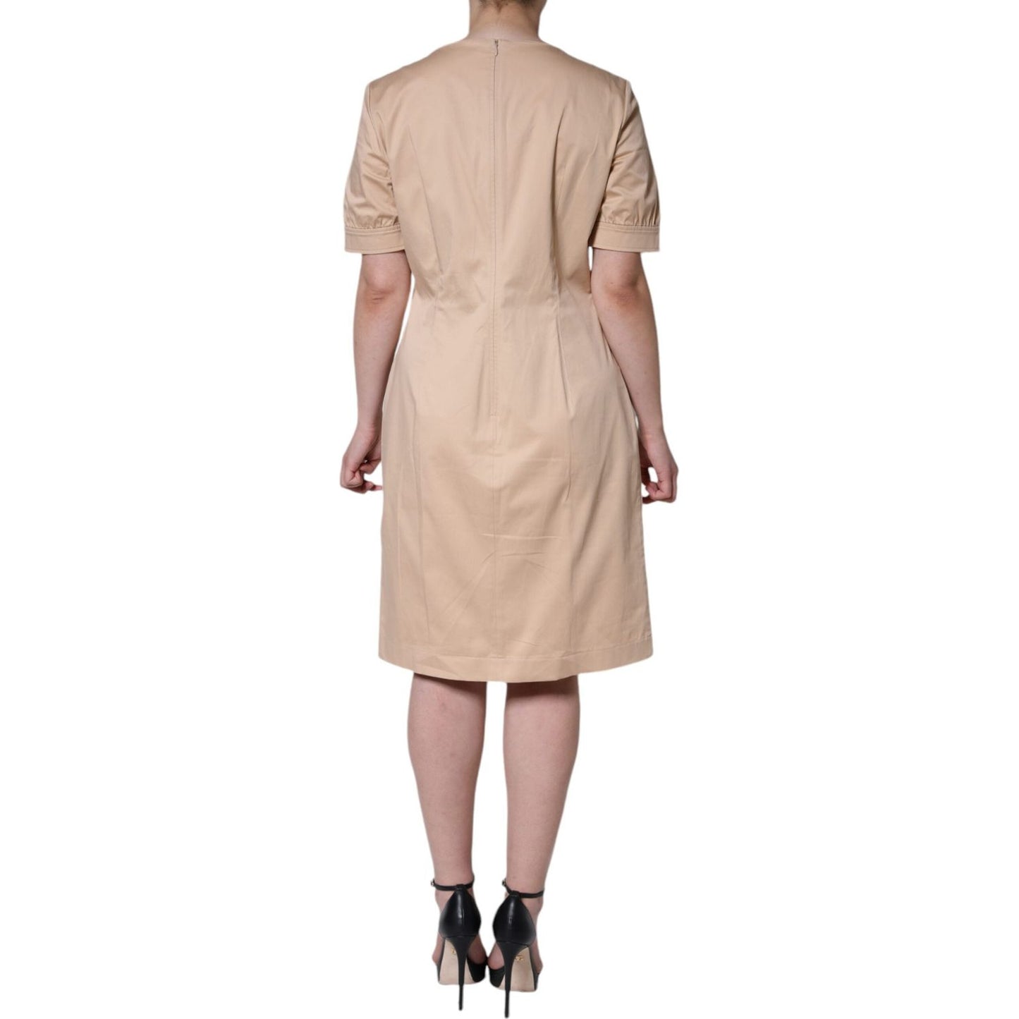 Moschino Beige Cotton Short Sleeve Knee Length Dress Moschino Tan