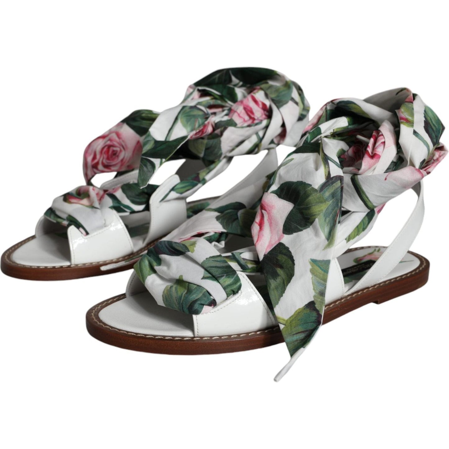 Dolce & Gabbana Multicolor Floral Print Ankle Wrap Sandals Shoes Dolce & Gabbana Gray