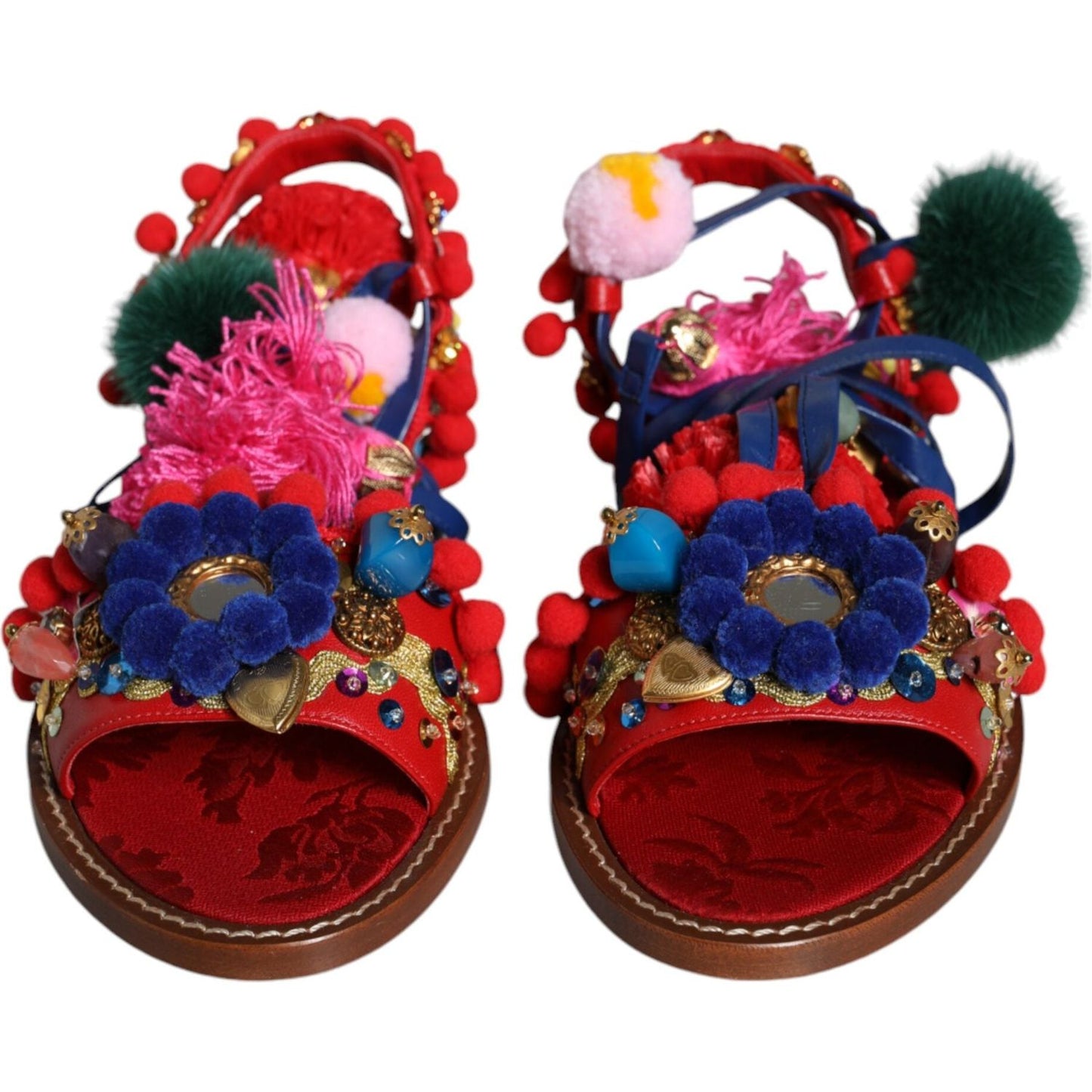 Dolce & Gabbana Multicolor Pom Pom Fur Wrap Sandals Shoes Dolce & Gabbana Dark Slate Gray
