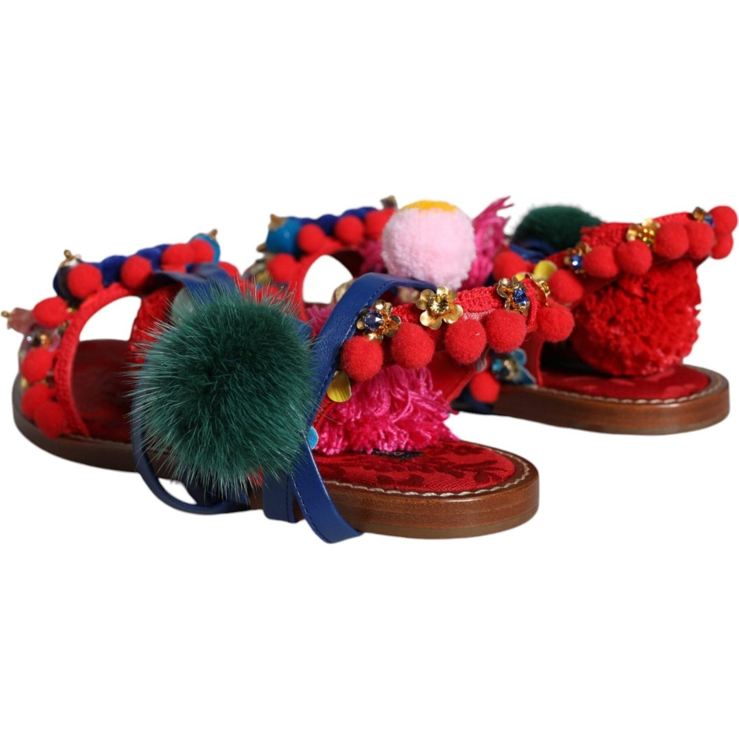 Dolce & Gabbana Multicolor Pom Pom Fur Wrap Sandals Shoes Dolce & Gabbana Dark Slate Gray