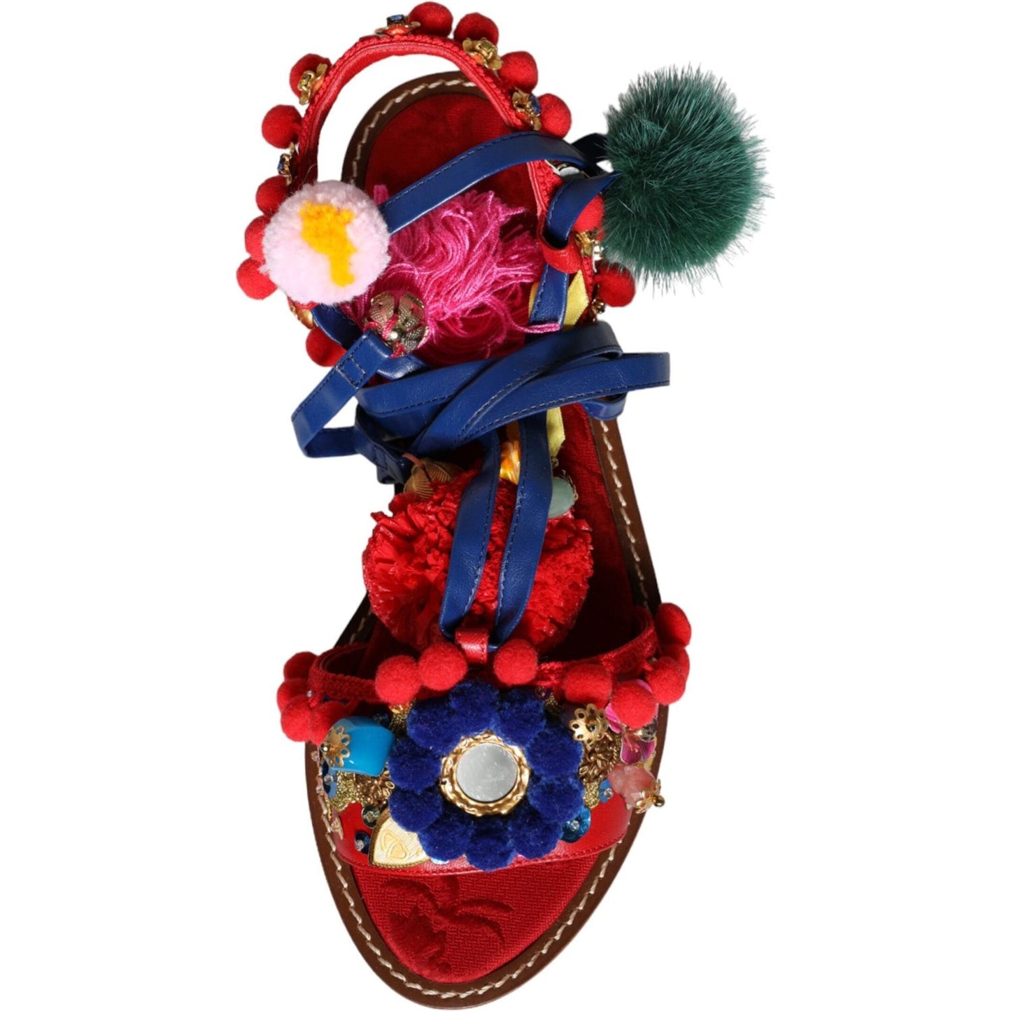 Dolce & Gabbana Multicolor Pom Pom Fur Wrap Sandals Shoes Dolce & Gabbana Dark Slate Gray