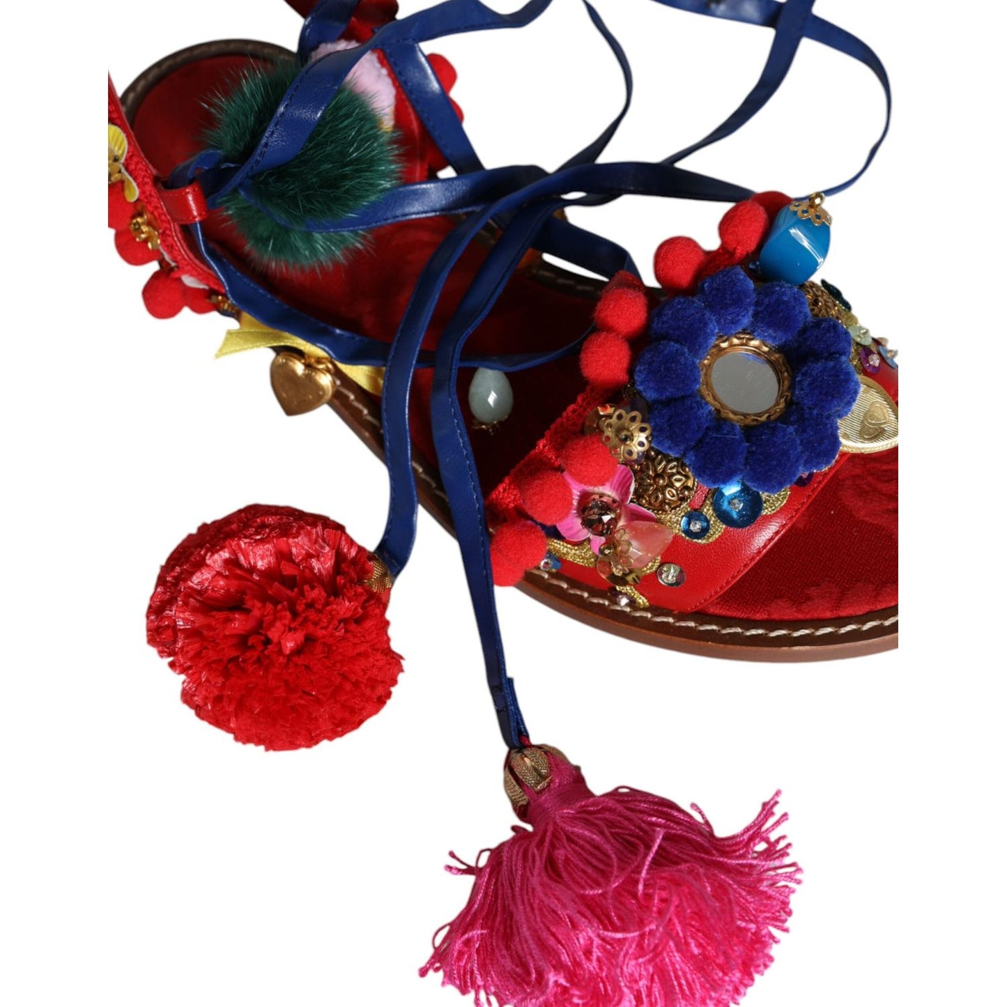 Dolce & Gabbana Multicolor Pom Pom Fur Wrap Sandals Shoes Dolce & Gabbana Dark Slate Gray