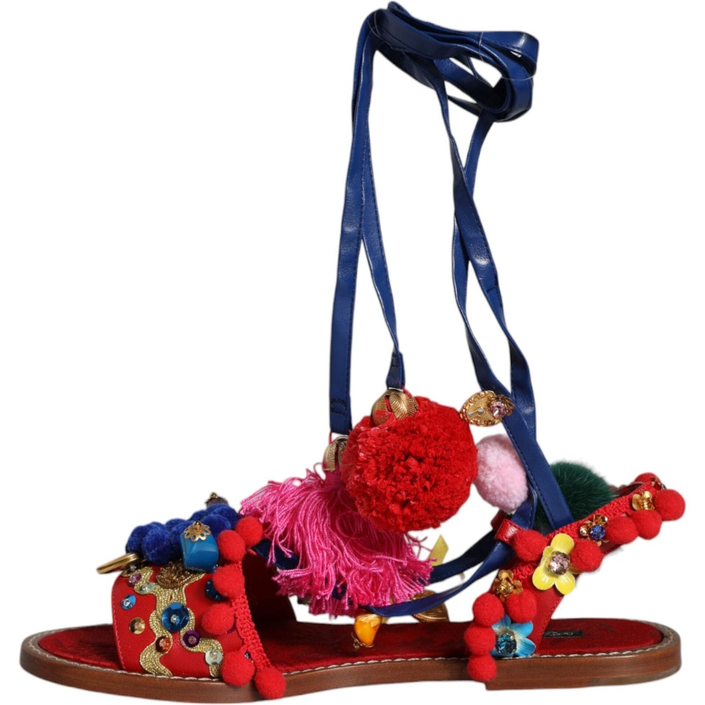 Dolce & Gabbana Multicolor Pom Pom Fur Wrap Sandals Shoes Dolce & Gabbana Dark Slate Gray