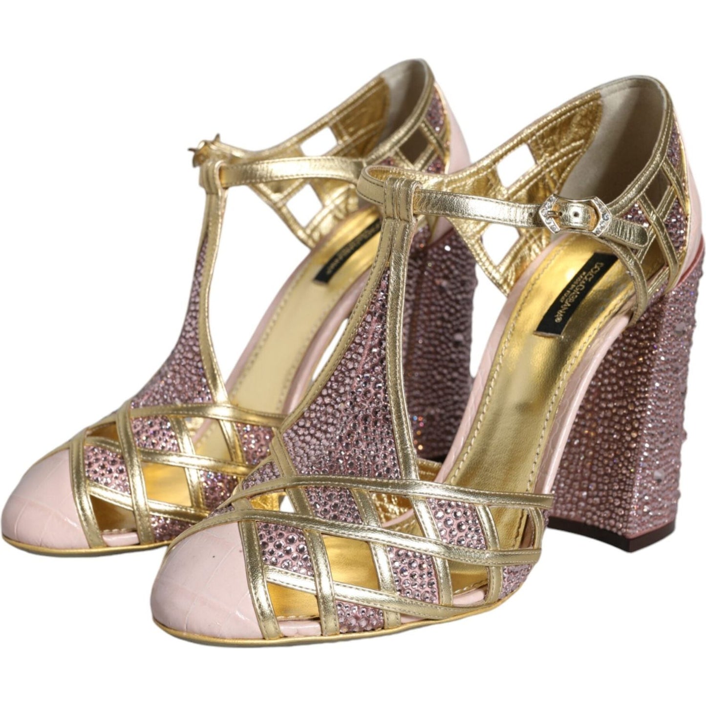 Dolce & Gabbana Pink Strass Crystals T-strap Sandals Shoes Dolce & Gabbana Rosy Brown