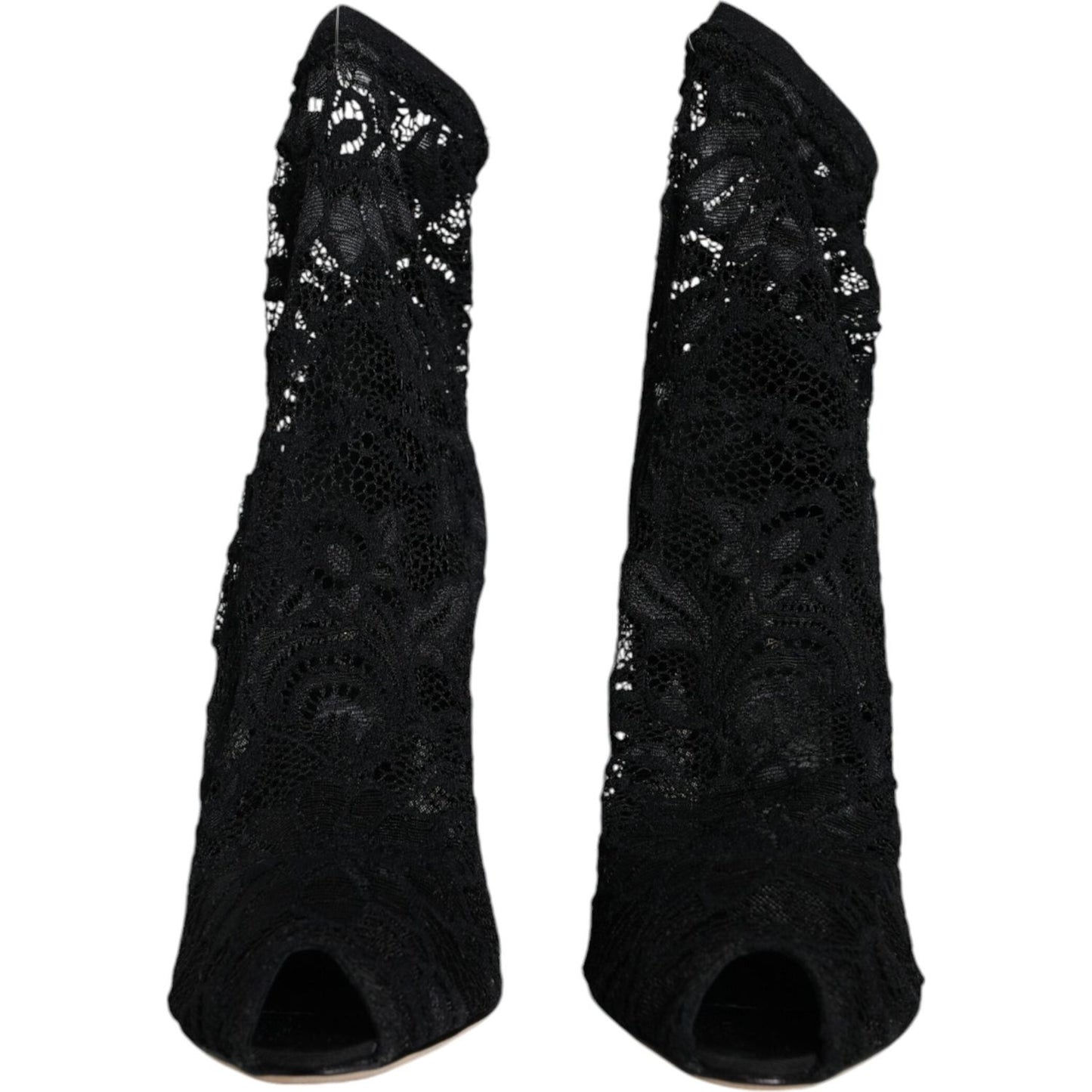 Dolce & Gabbana Black Lace Stretch Heels Mid Calf Boot Shoes Dolce & Gabbana Black