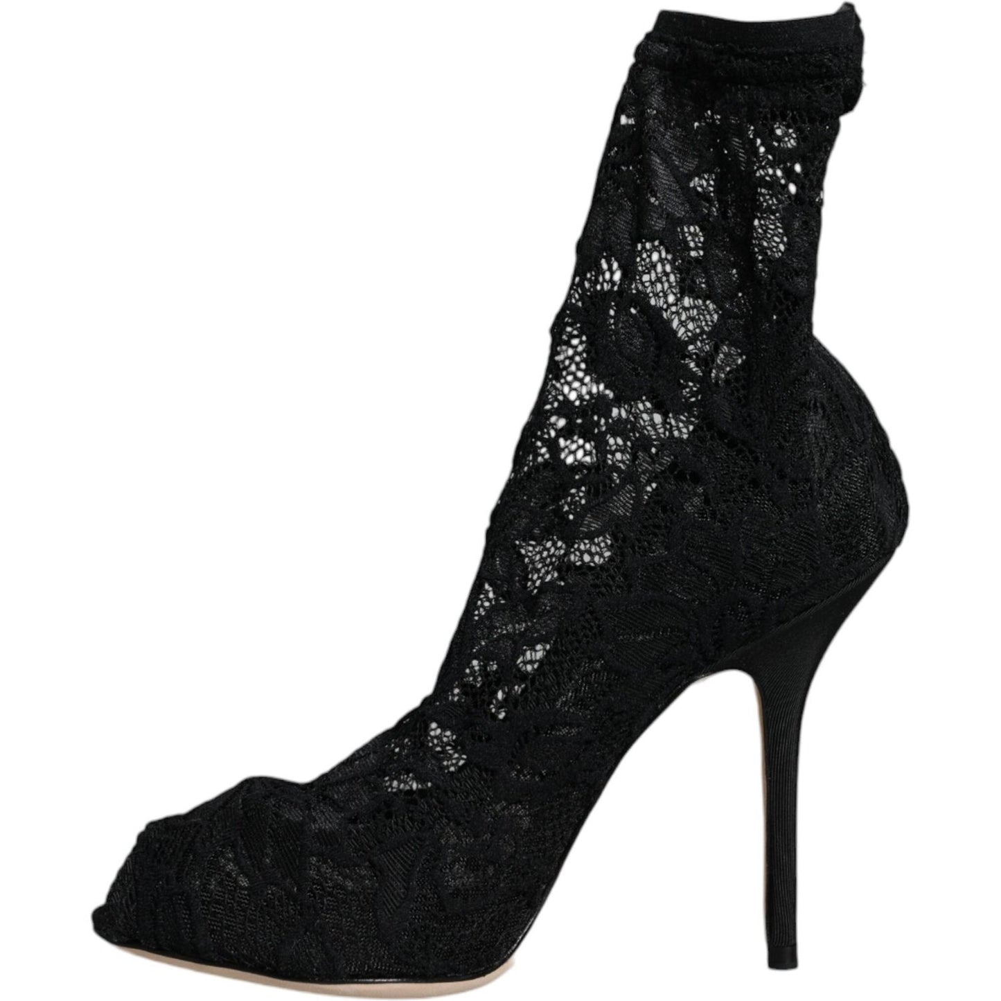 Dolce & Gabbana Black Lace Stretch Heels Mid Calf Boot Shoes Dolce & Gabbana Black