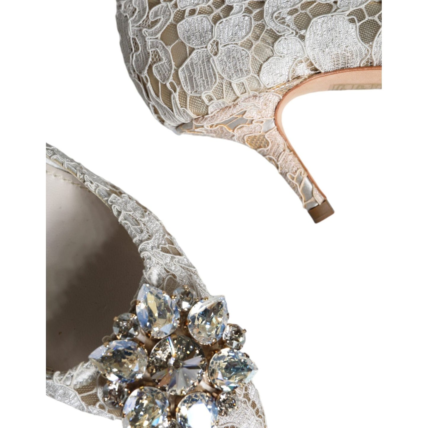 Dolce & Gabbana White Taormina Lace Crystal Heel Pumps Shoes Dolce & Gabbana Gray