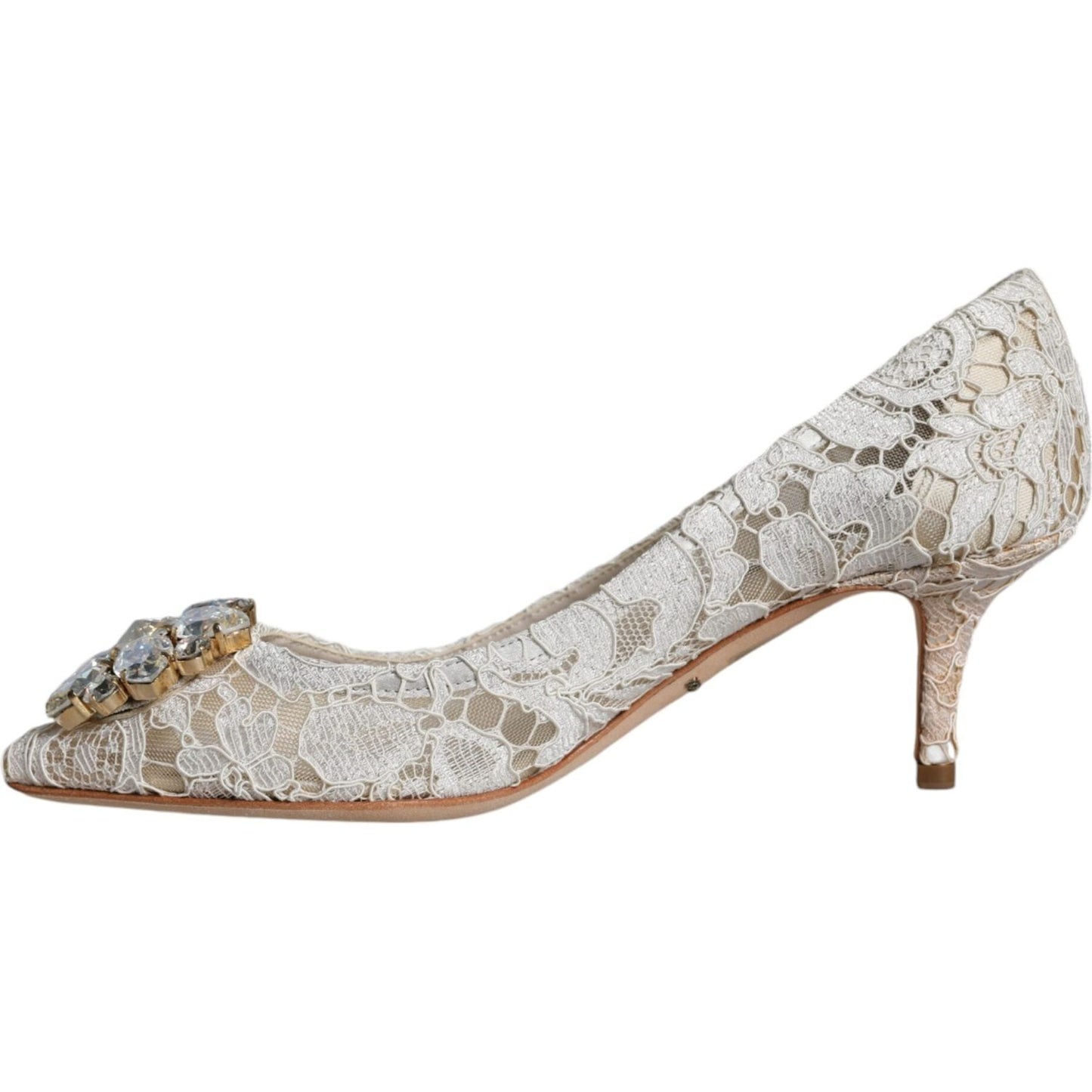 Dolce & Gabbana White Taormina Lace Crystal Heel Pumps Shoes Dolce & Gabbana Gray