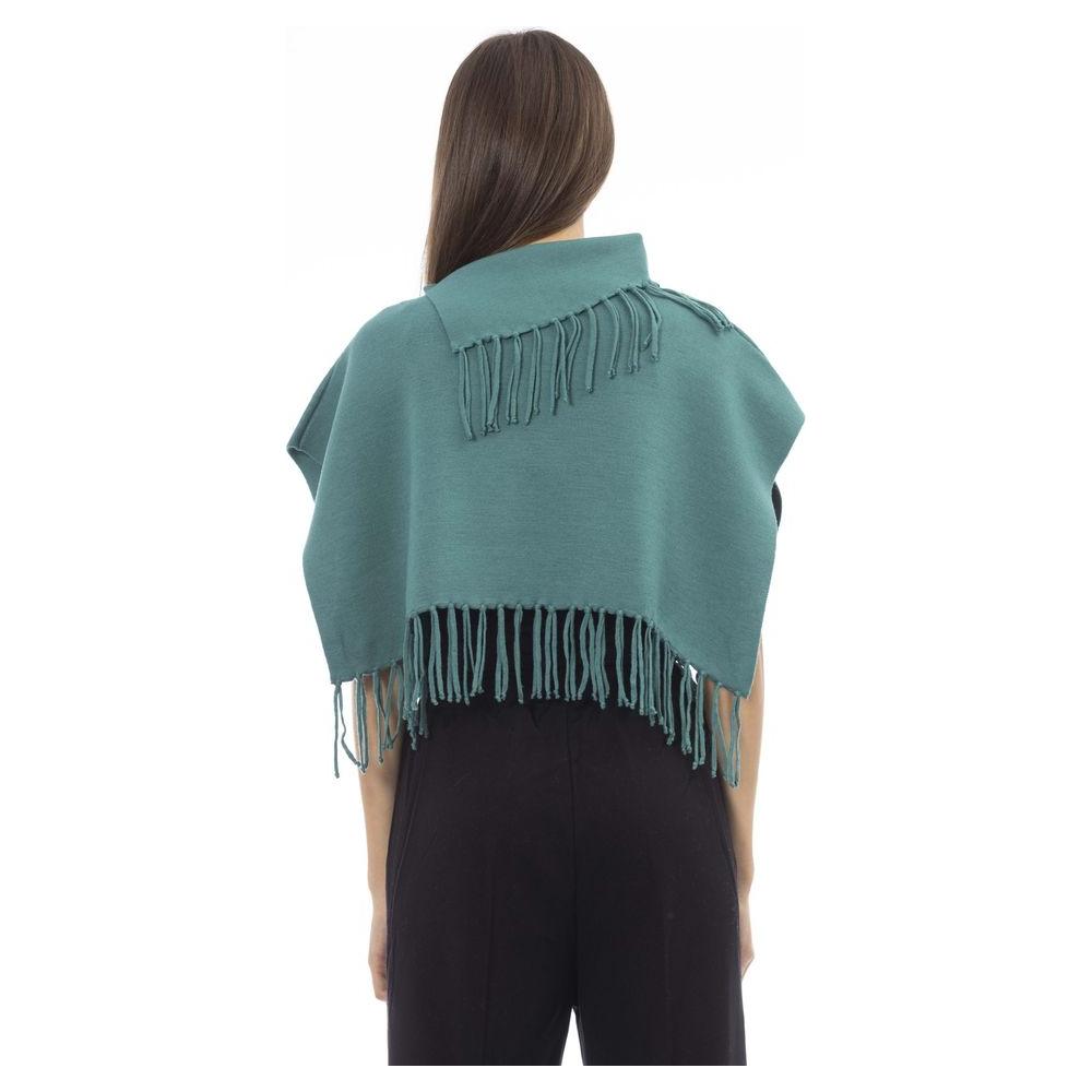 Alpha Studio Green Wool Women Poncho With Fringes Alpha Studio Dark Slate Gray