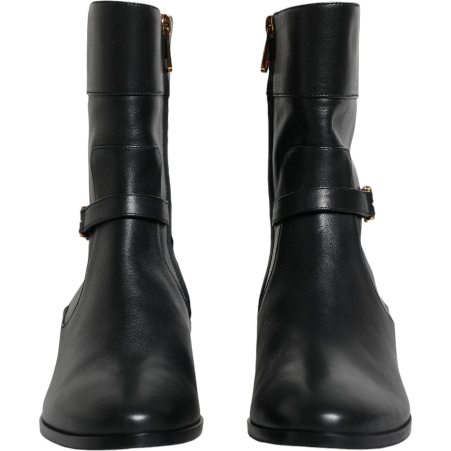 Dolce & Gabbana Black Leather Logo Mid Calf Boots Shoes Dolce & Gabbana Dark Slate Gray