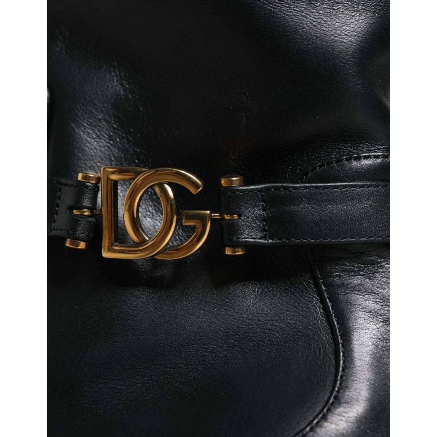 Dolce & Gabbana Black Leather Logo Mid Calf Boots Shoes Dolce & Gabbana Black