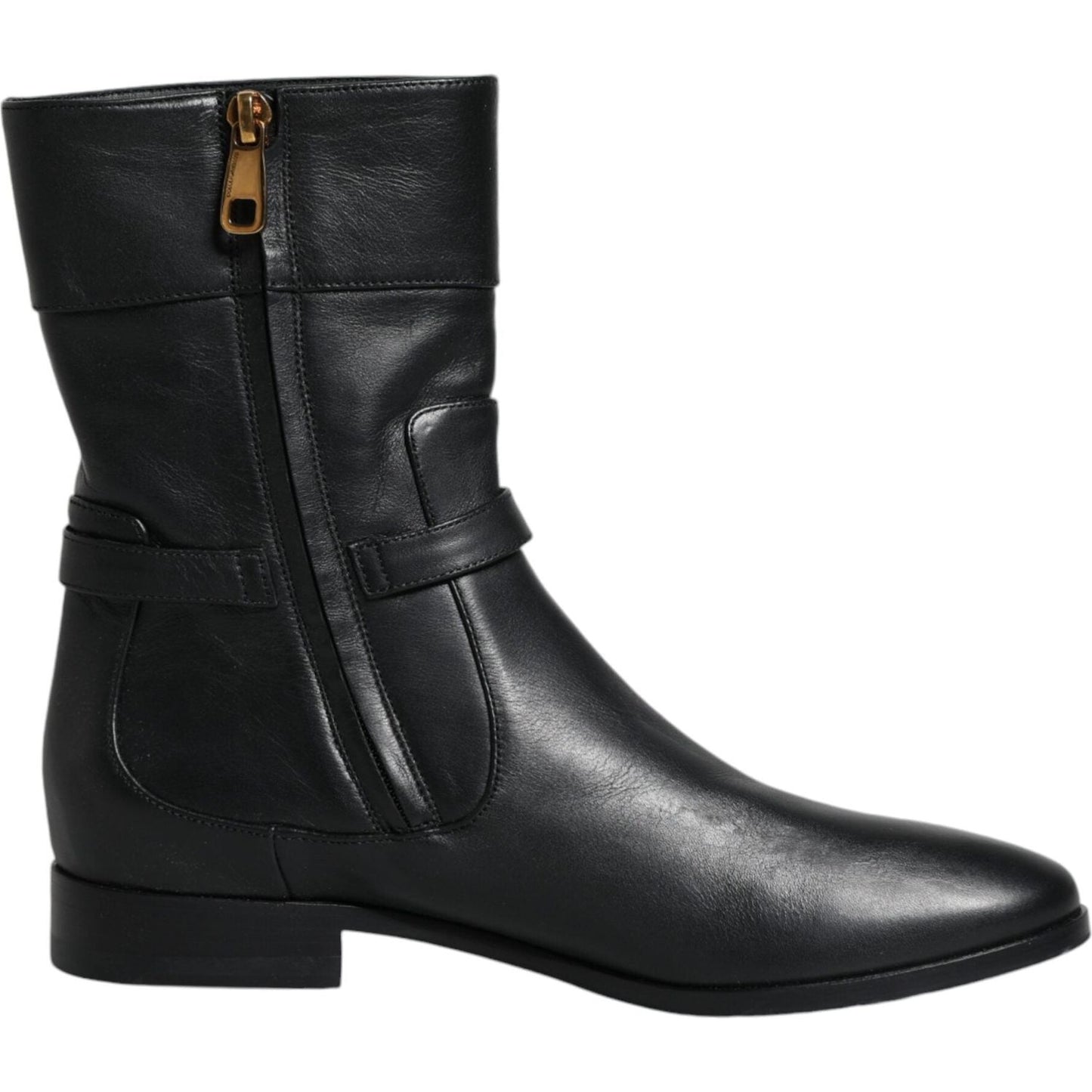 Dolce & Gabbana Black Leather Logo Mid Calf Boots Shoes Dolce & Gabbana Dark Slate Gray
