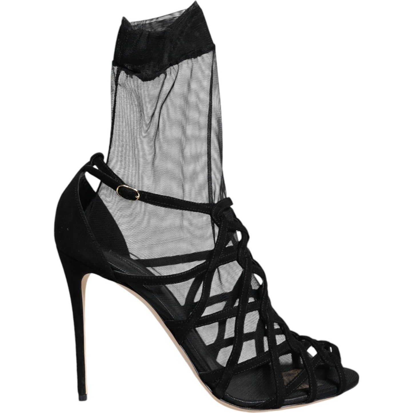 Dolce & Gabbana Black Tulle Stretch Heels Sandals Shoes Dolce & Gabbana Dark Slate Gray