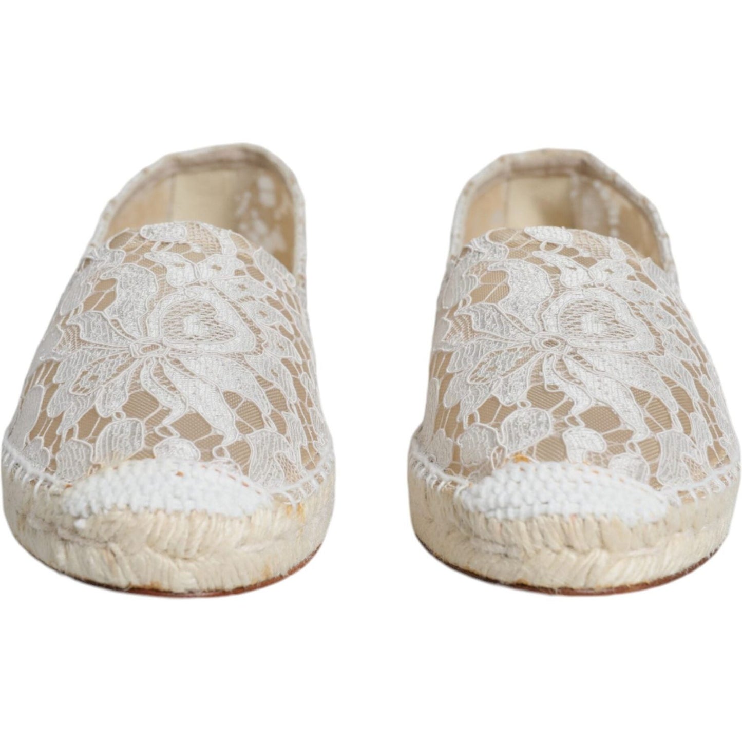 Dolce & Gabbana White Lace Viscose Espadrilles Flats Shoes Dolce & Gabbana Gray