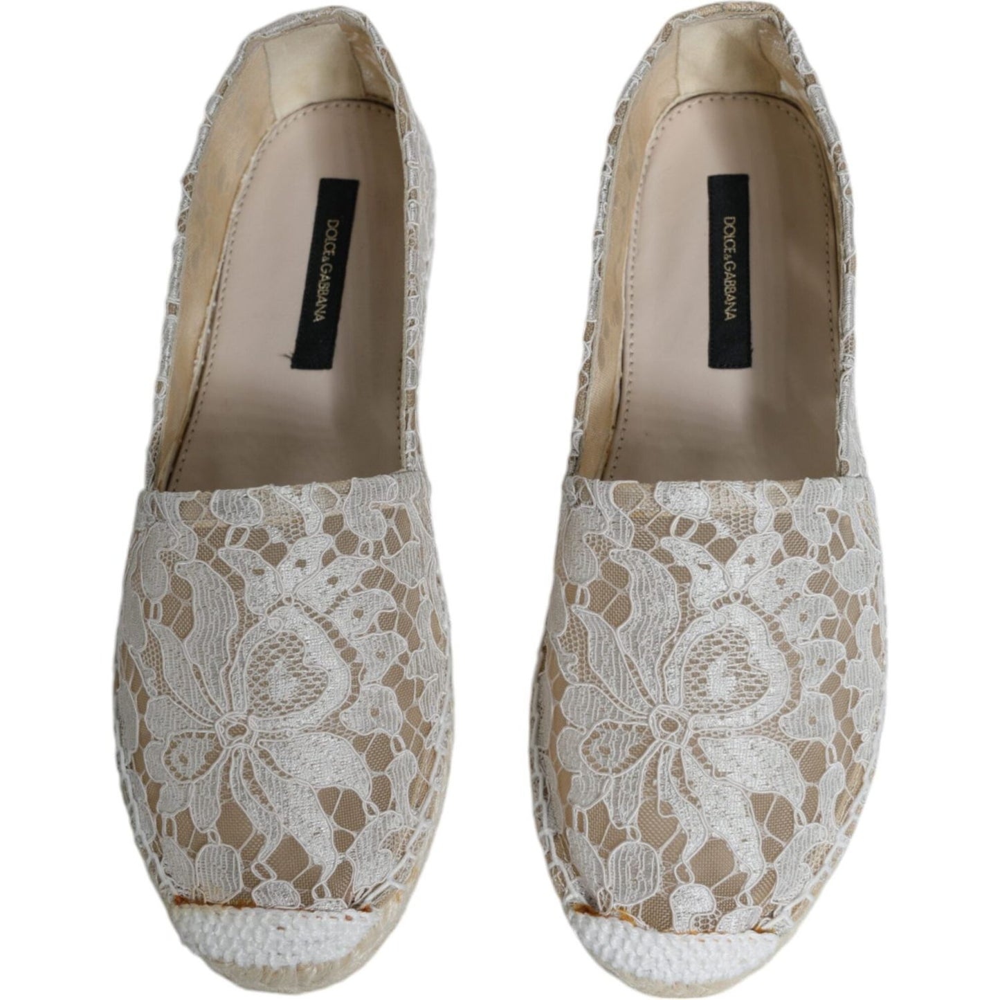 Dolce & Gabbana White Lace Viscose Espadrilles Flats Shoes Dolce & Gabbana Rosy Brown