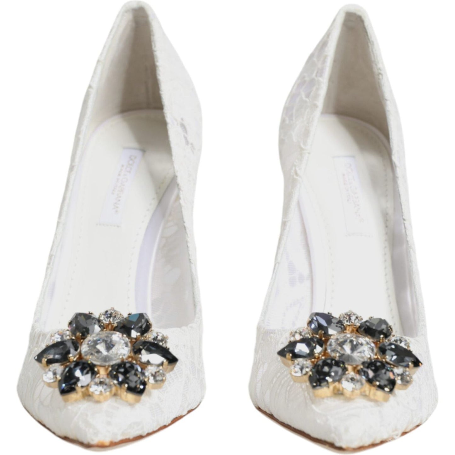 Dolce & Gabbana White Taormina Lace Crystal Heels Pumps Shoes Dolce & Gabbana Light Gray