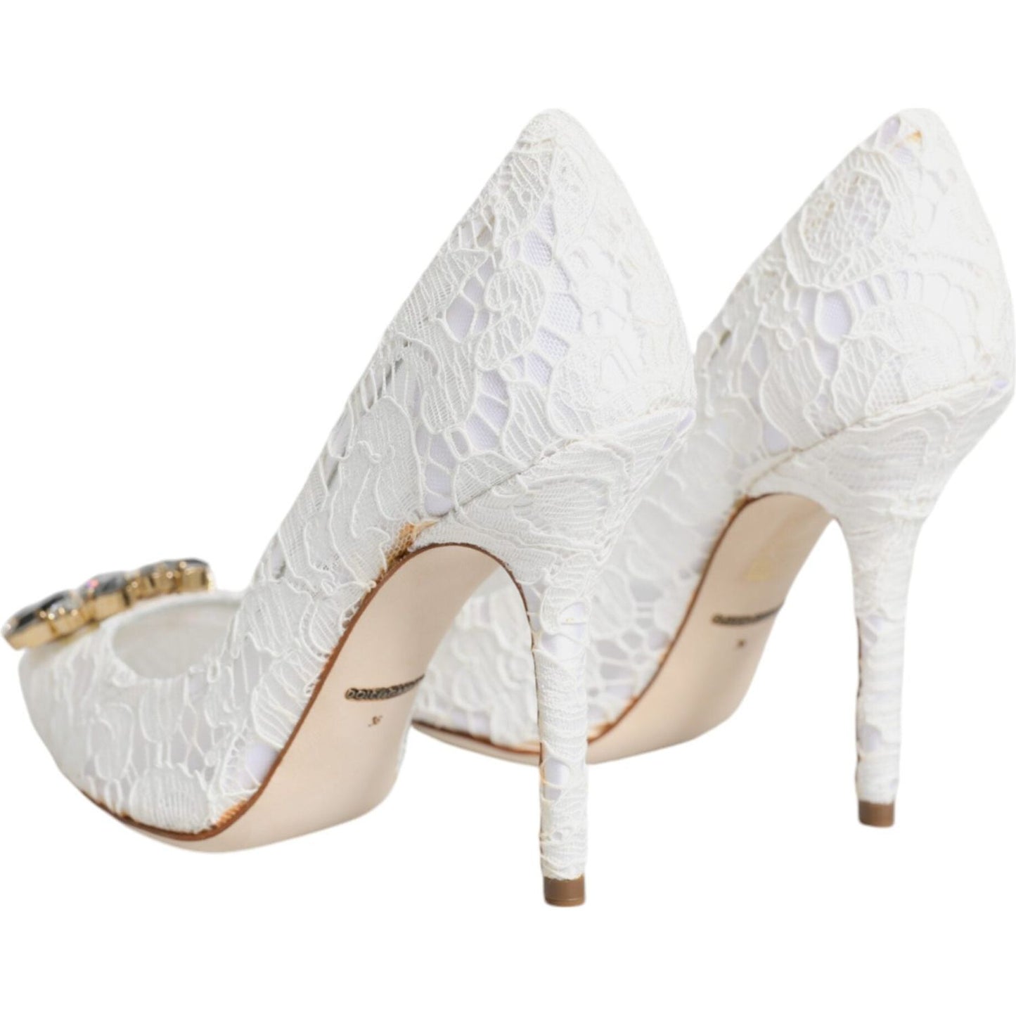 Dolce & Gabbana White Taormina Lace Crystal Heels Pumps Shoes Dolce & Gabbana Light Gray