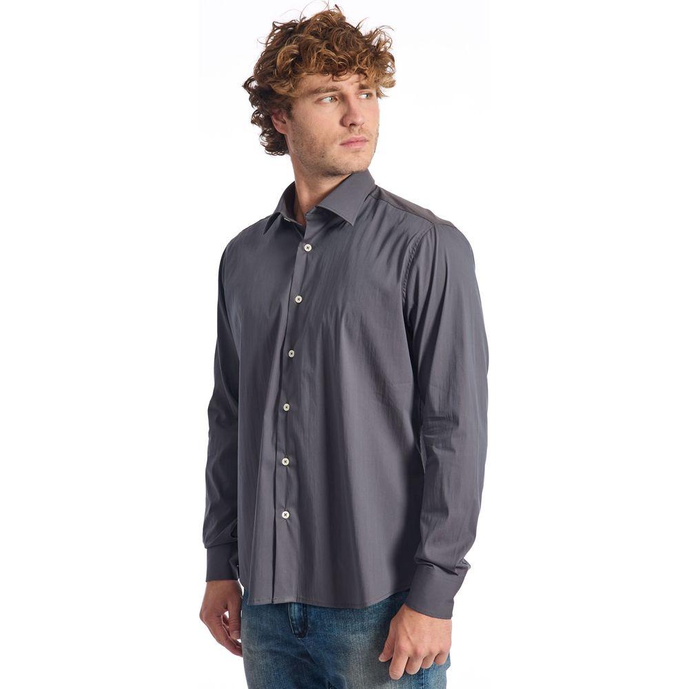 Baldinini Trend Gray Cotton Mens Shirt Baldinini Trend Dark Slate Gray