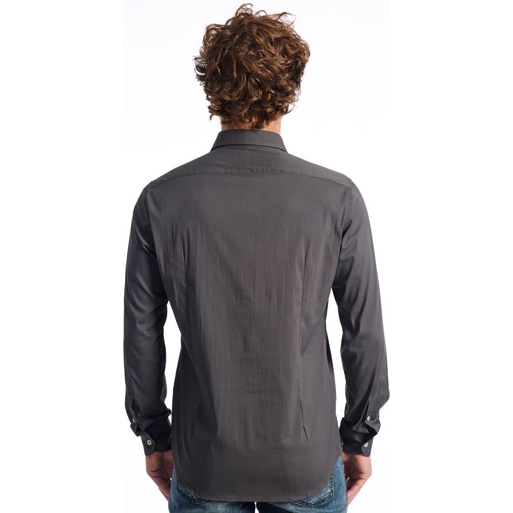 Baldinini Trend Gray Cotton Men Shirt Slim Fit Long Sleeve Baldinini Trend Dark Slate Gray