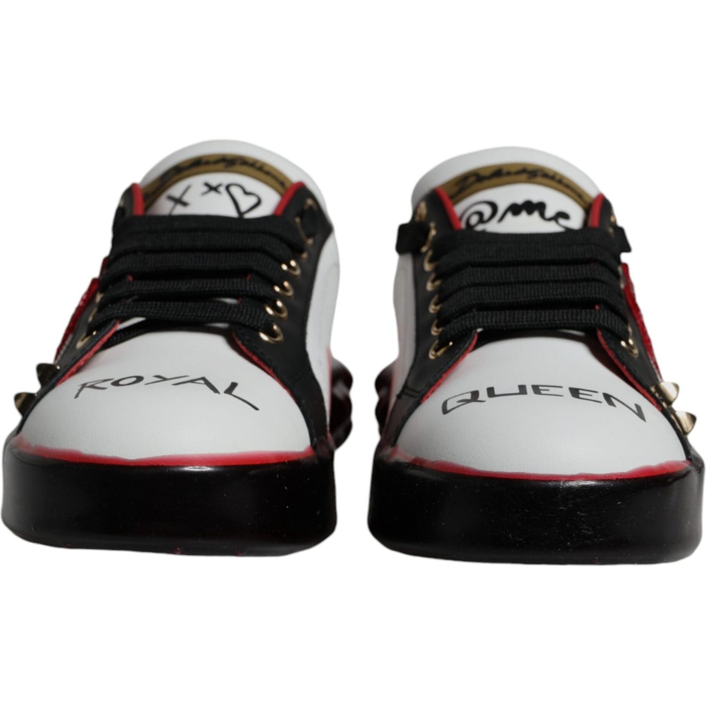 Dolce & Gabbana White Red Crystals Leather Portofino Sneakers Shoes Dolce & Gabbana Black
