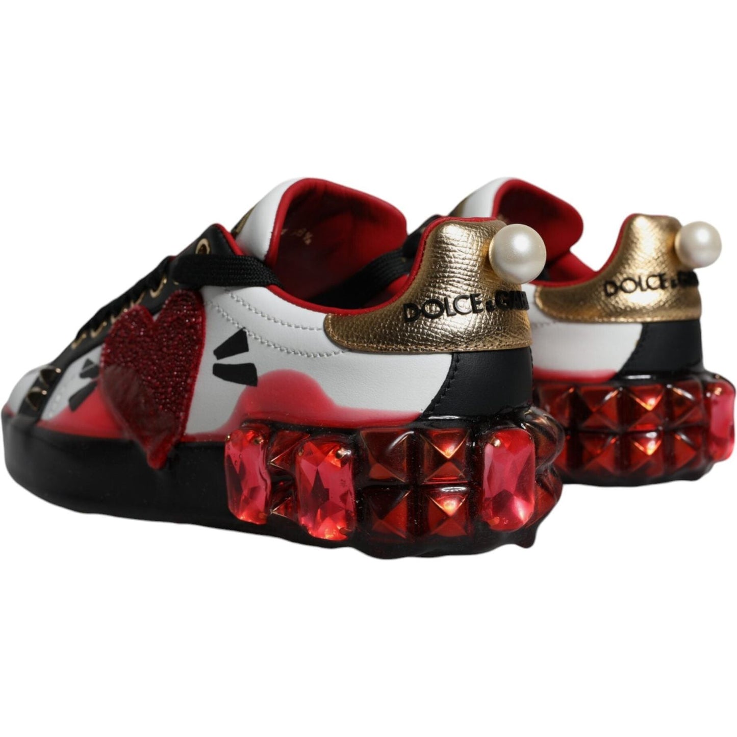 Dolce & Gabbana White Red Crystals Leather Portofino Sneakers Shoes Dolce & Gabbana Black