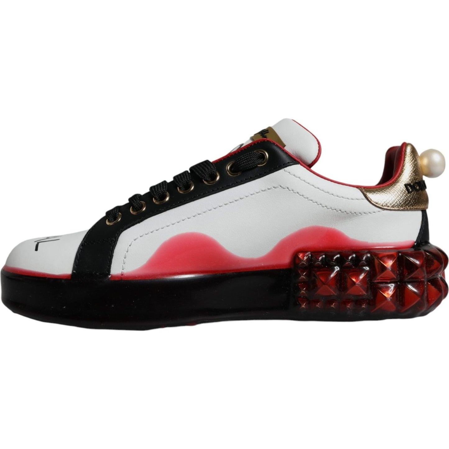Dolce & Gabbana White Red Crystals Leather Portofino Sneakers Shoes Dolce & Gabbana Black