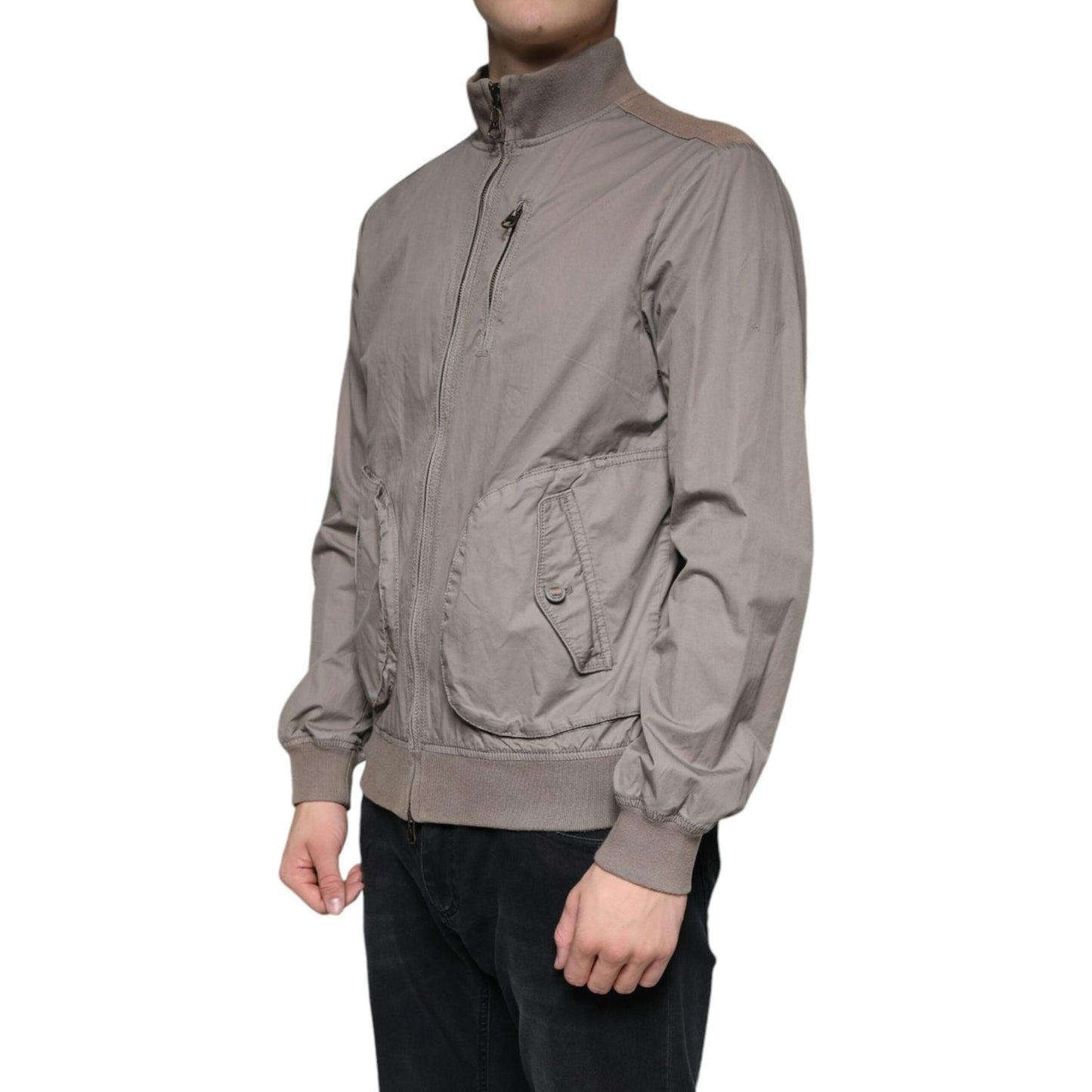 Armani Jeans Brown Cotton Full Zip Bomber Logo Jacket Armani Jeans Light Slate Gray