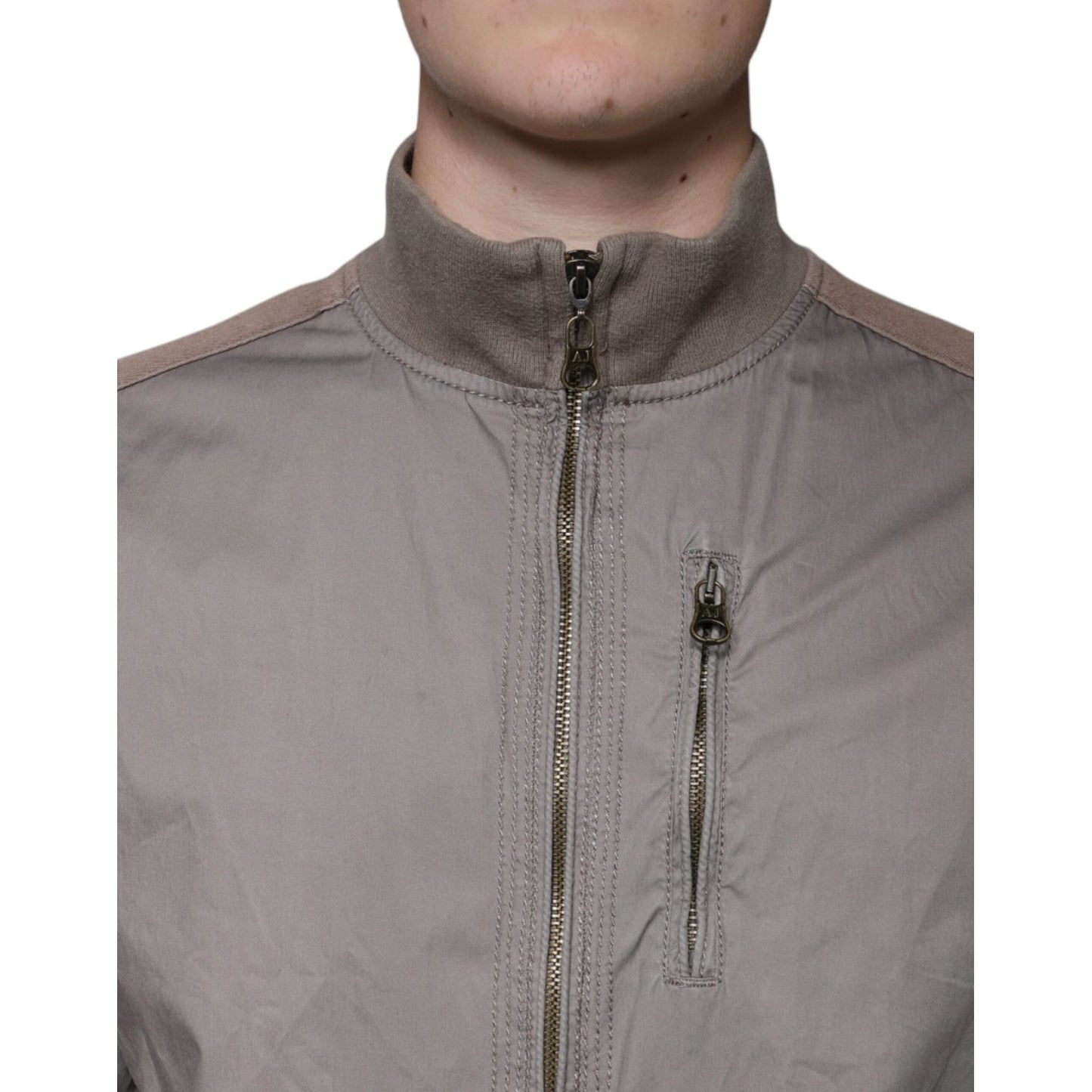 Armani Jeans Brown Cotton Full Zip Bomber Logo Jacket Armani Jeans Slate Gray