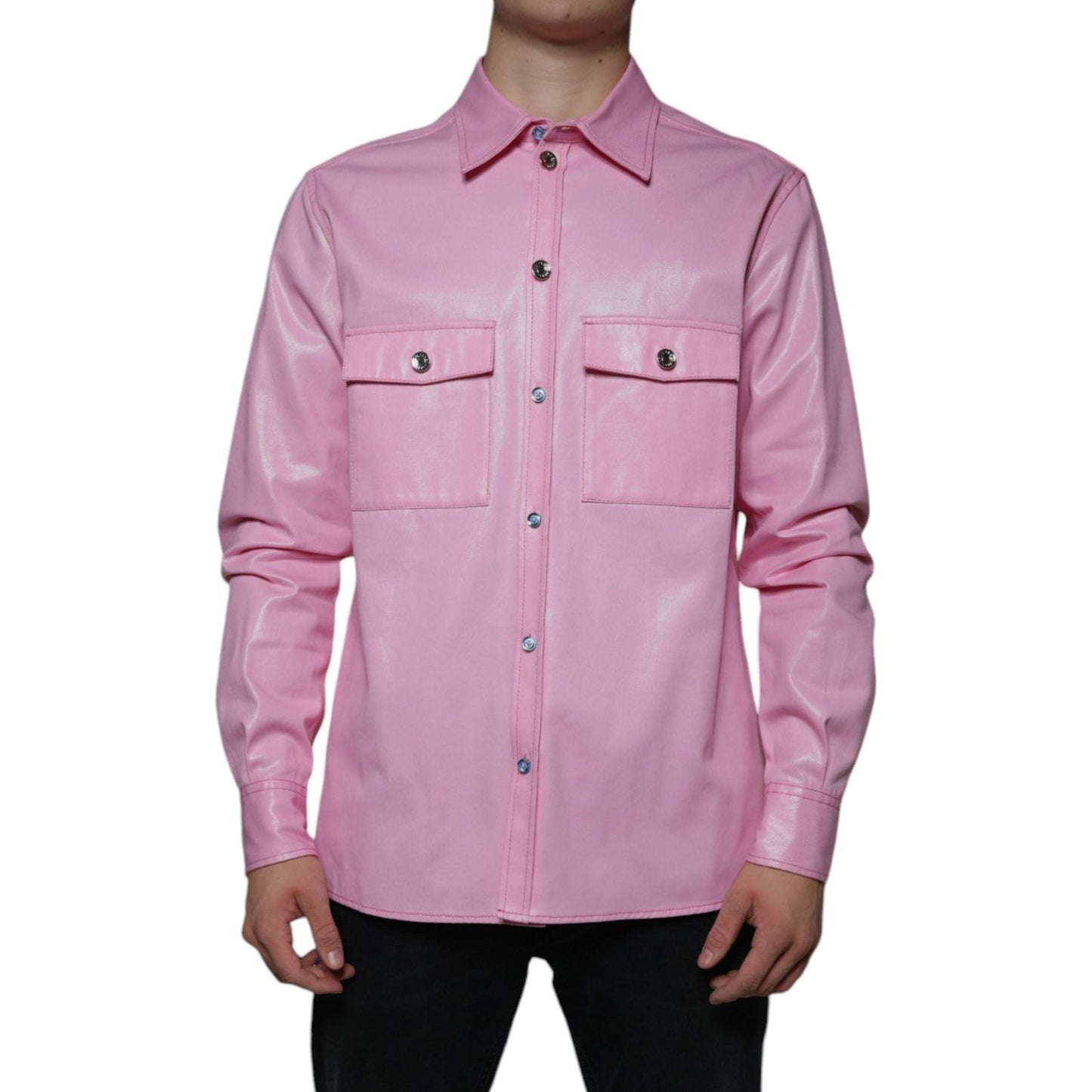Dolce & Gabbana Pink Cotton Collared Button Down Shirt TSH86584-40