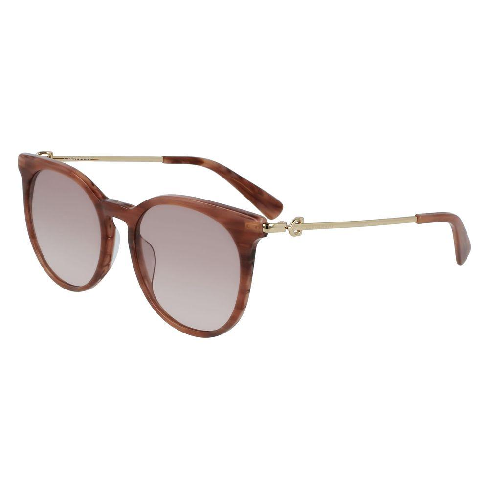 Longchamp brown acetate sunglasses for women, model LO693S-275, with gold temples, size 52/18/140 mm.