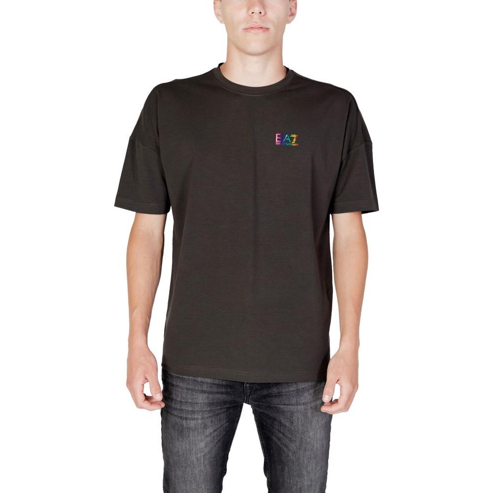 EA7 Emporio Armani gray cotton t-shirt for men, short-sleeve with logo, modern casual style, ideal for leisure and informal outings.