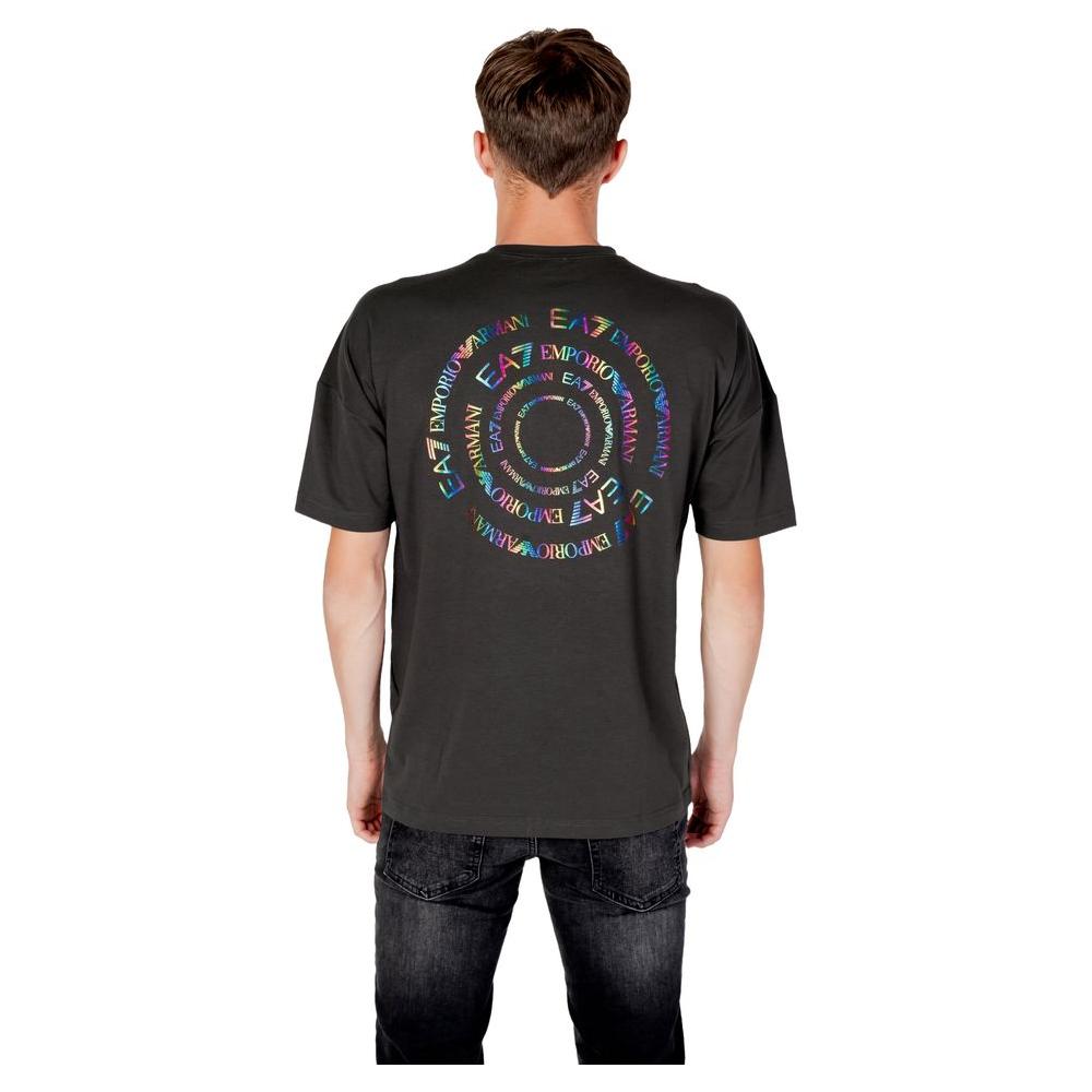 Back view of EA7 Emporio Armani gray t-shirt featuring colorful logo design, perfect for casual and modern style.
