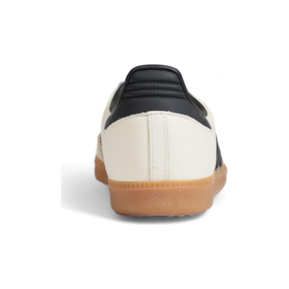 Adidas cream leather men's sneaker, fall/winter collection, rear view showcasing black and cream design with gum sole.