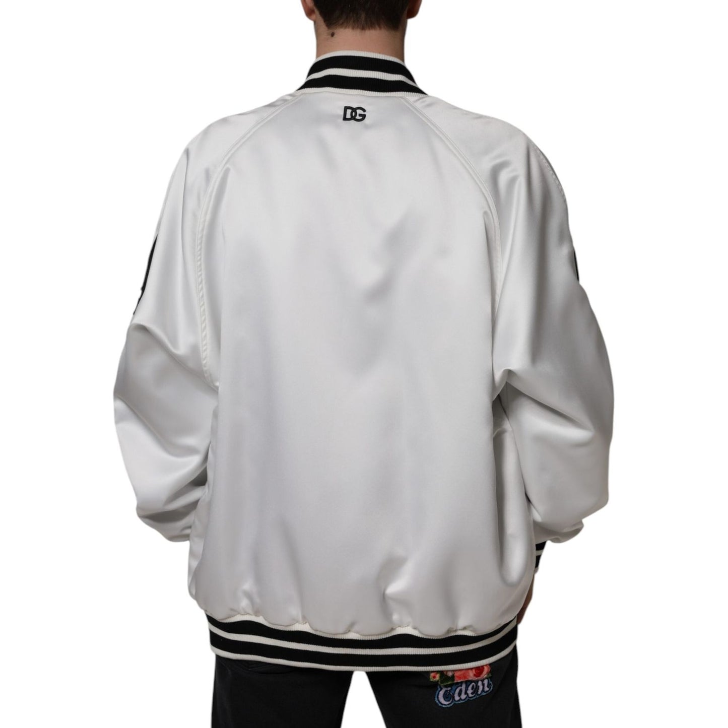 Dolce & Gabbana White Polyester Logo Full Zip Bomber Jacket JKT3867-50
