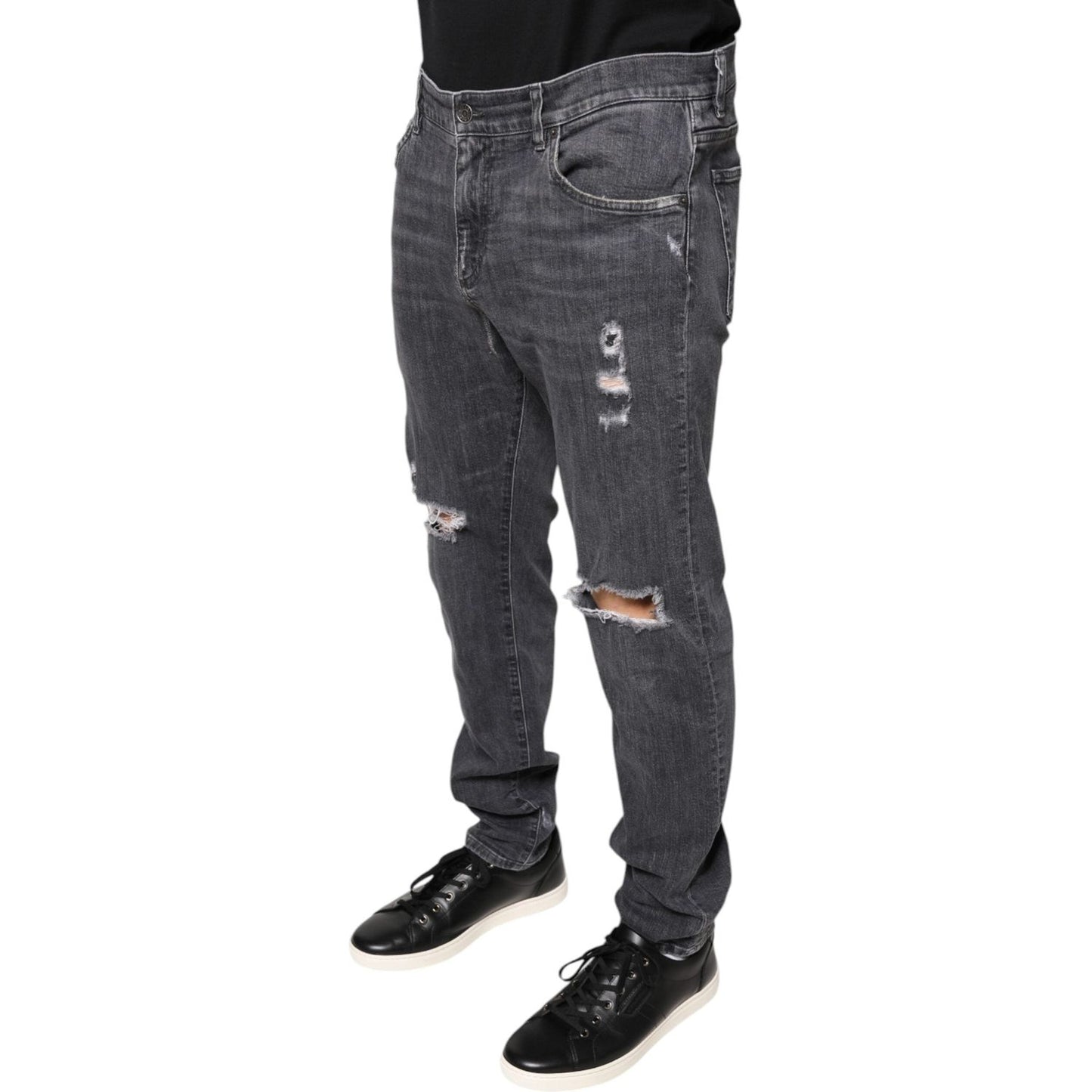 Dolce & Gabbana Dark Gray Tattered Cotton Skinny Denim Jeans Dolce & Gabbana Dark Slate Gray