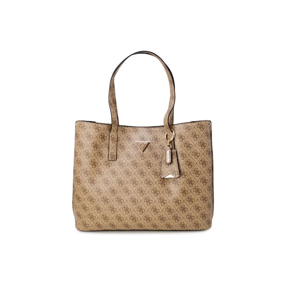 Guess beige polyethylene women's handbag from Autumn/Winter collection, featuring a stylish pattern, ideal for fashion-forward outfits.