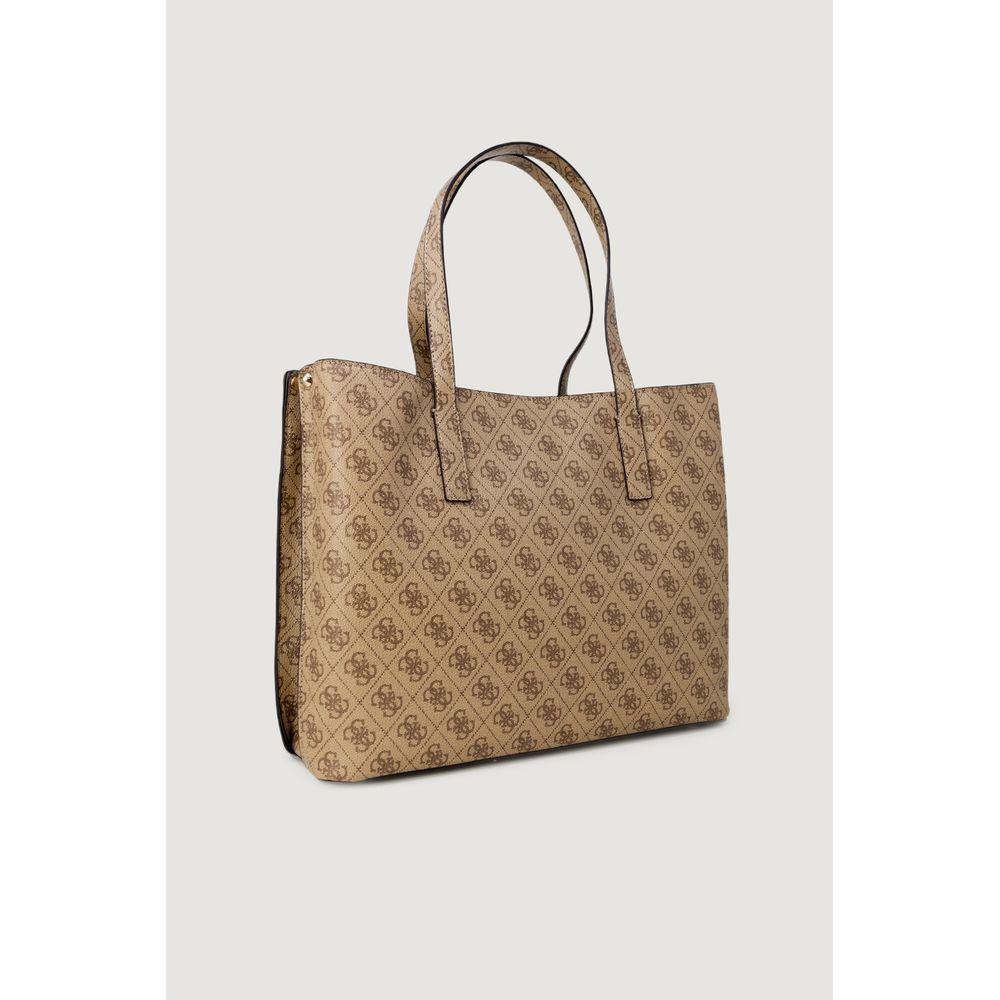 Beige polyethylene handbag with monogram pattern, perfect for autumn/winter. Women's fashion accessory, dimensions: 28x35x11 cm.