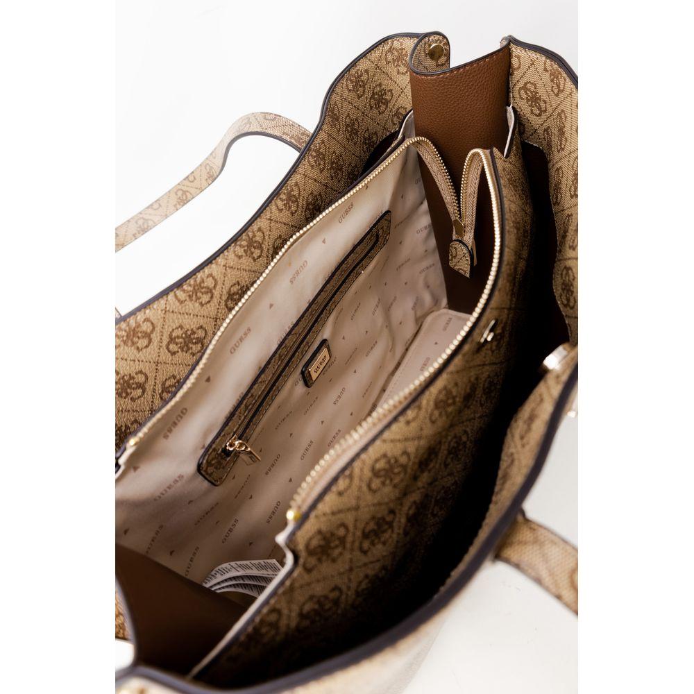 Interior view of Guess Beige Polyethylene Handbag with multiple pockets, part of Autumn/Winter collection, 100% PU composition.