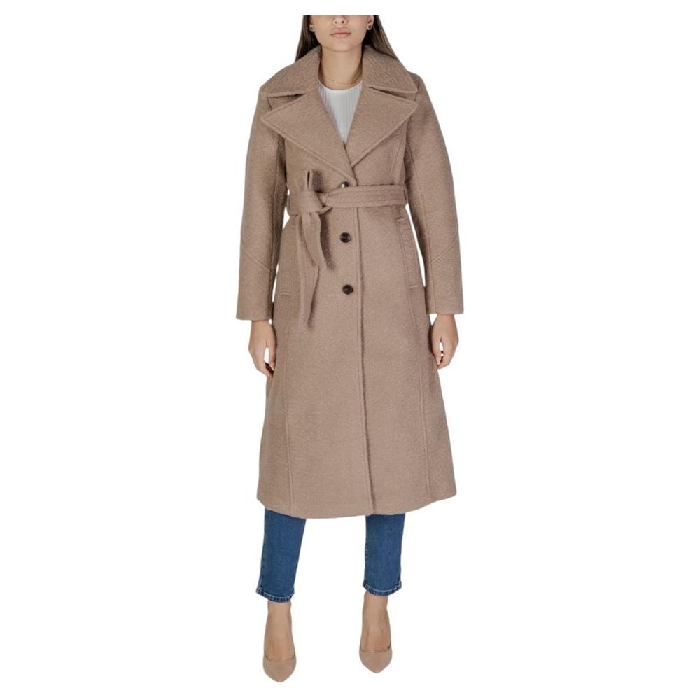 Vila Clothes Beige Polyester Women's Jacket & Coat, Fall/Winter Collection, 100% Polyester Outerwear