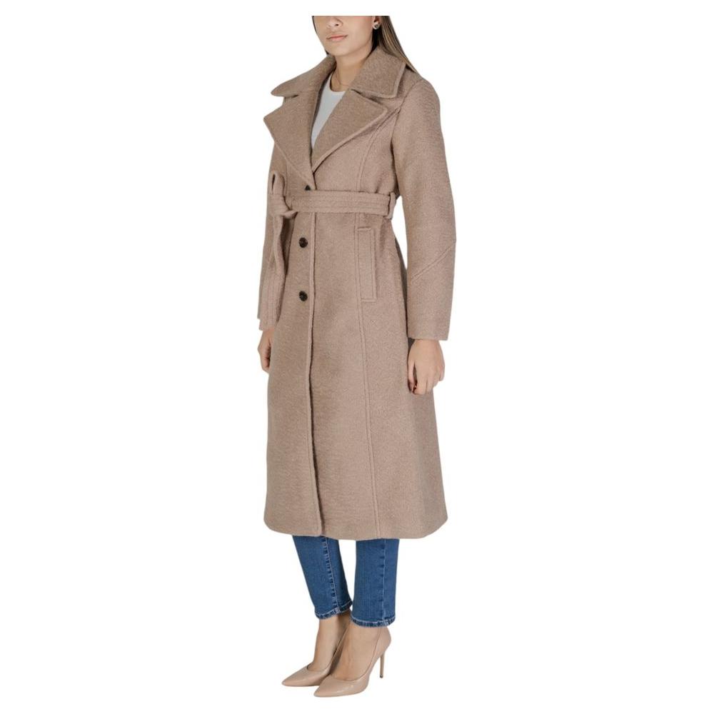Vila Clothes beige polyester women's jacket and coat for fall/winter, front view showing design and fit.