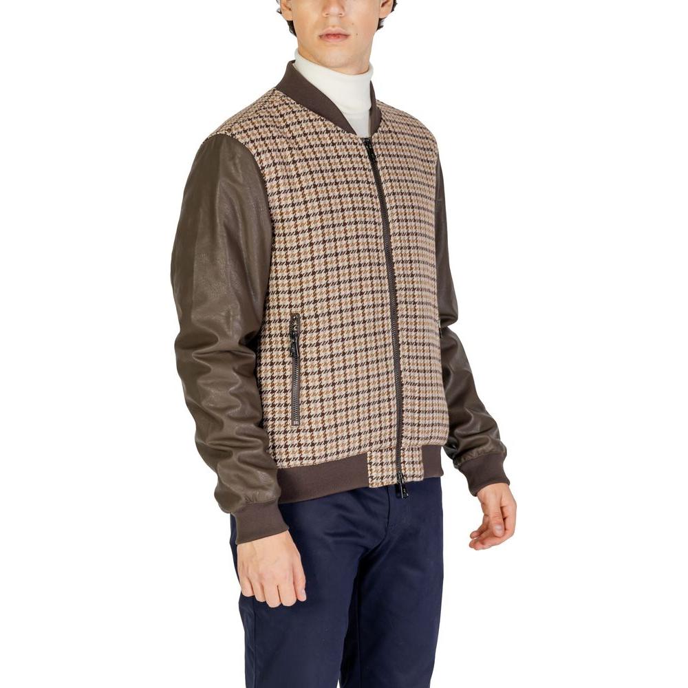 Gianni Lupo men's brown polyester jacket, fall/winter collection, featuring a stylish bomber design with wool blend, front view.