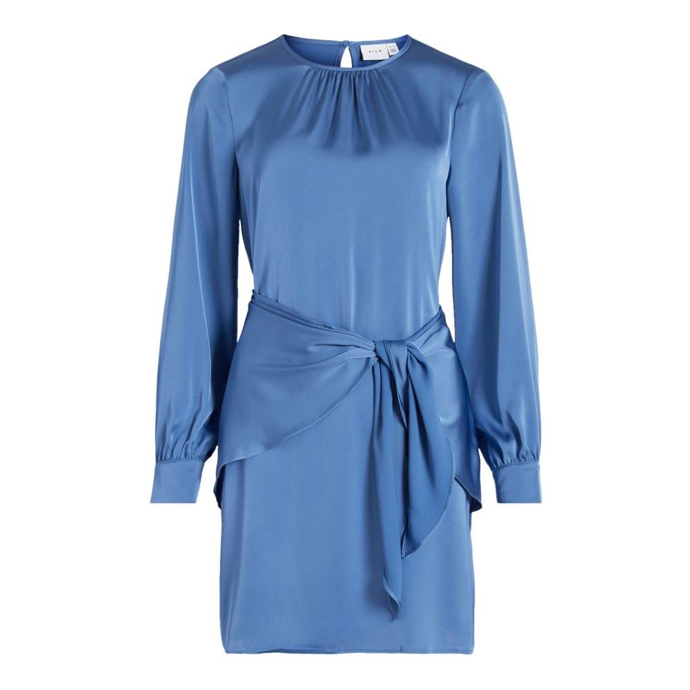 Vila Clothes women's short blue dress, spring/summer collection, made from 100% recycled polyester, with stylish bow detail.