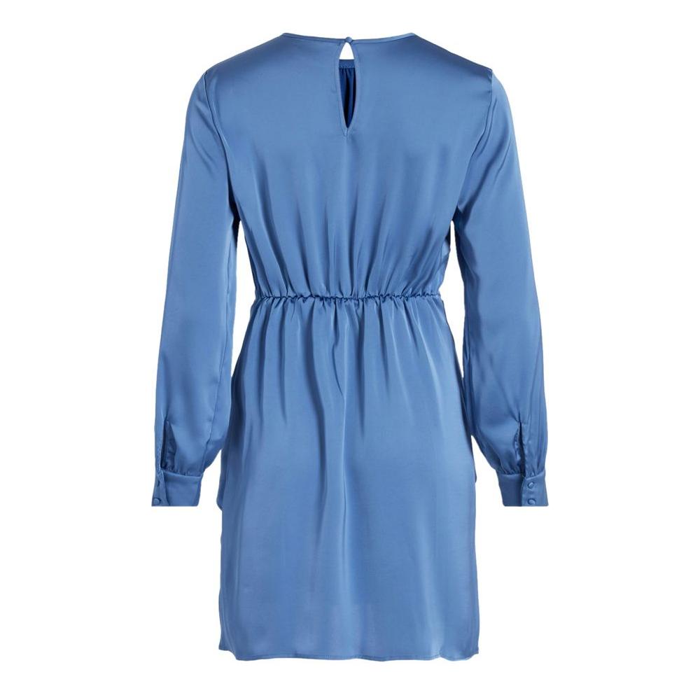 Back view of Vila Clothes blue recycled polyester short dress, perfect for spring/summer collection, featuring long sleeves.